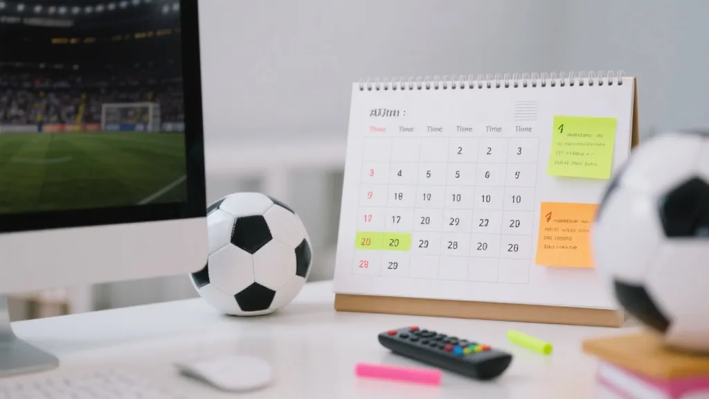 观赛时间规划示意：日历格子、优先级标记、夜间观赛氛围