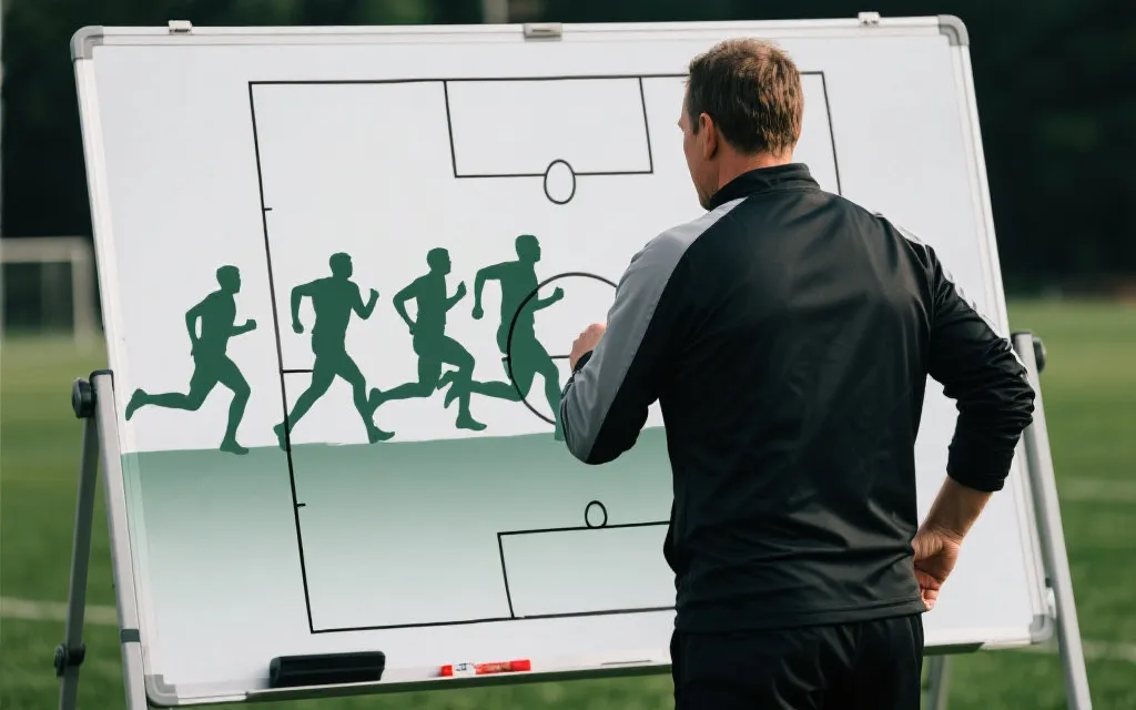 战术板与球员剪影的对比画面，象征体系适配与角色变化